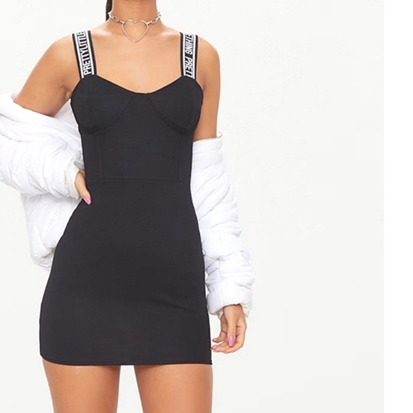 NWT PrettyLittleThing Women's Black  Strappy Bodycon Mini Dress, Size 12 - Picture 2 of 11